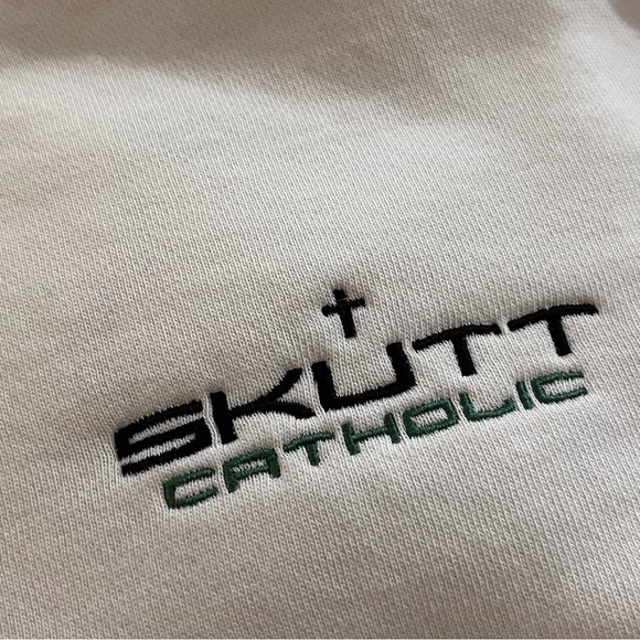 Sport-Tek Skutt Catholic Half Zip High Neck Sweatshirt White S - Picture 3 of 5
